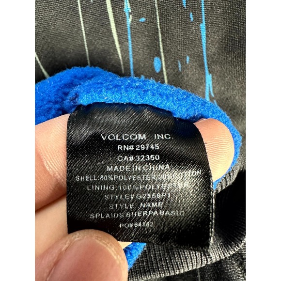 Volcom Hoodie Jacket Mens Medium Black Blue Splatter Trippy Lined Skater Y2K - Picture 11 of 11